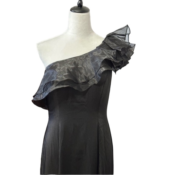 Ieena For Mac Duggal Womens Gown Dress Black Slit Maxi One Shoulder Ruffle 6 - Picture 6 of 13